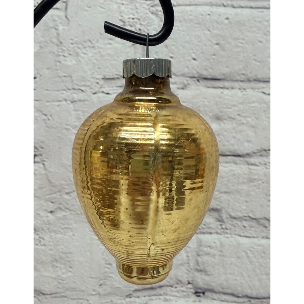 Vtg Shiny Brite Chinese Lantern Christmas Ornament Gold Glass Large 3” size